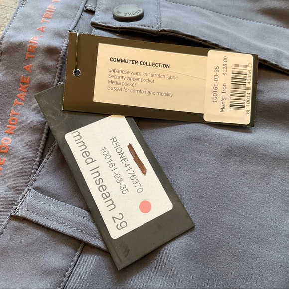 RHÔNE Commuter Pants – Iron | Size 35 | Custom Inseam 29 | NWT - Picture 3 of 6